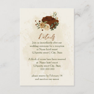 Carte D'accompagnement terre cuite tonalité florale détails du mariage