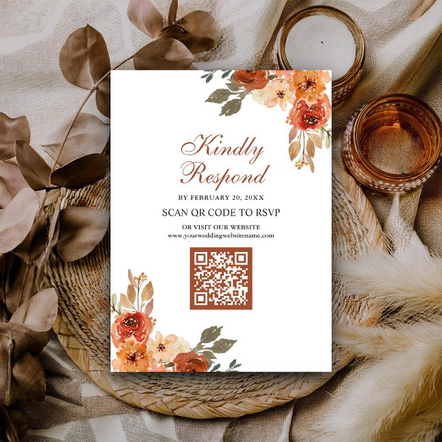 Carte D'accompagnement Terre Fleurie Terre Cuite QR Code RSVP Mariage (Créateur téléchargé)