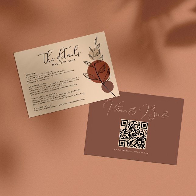 Carte D'accompagnement Terre Tone Foliage Terracotta Mariage QR Détails (Créateur téléchargé)