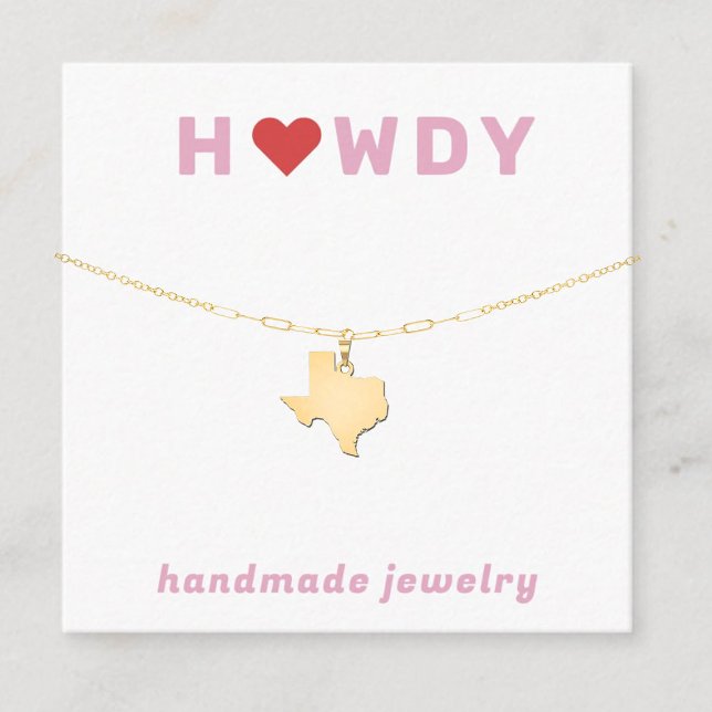 Carte D'accompagnement Texas Howdy Heart Collier Bijoux Display Card (Créateur téléchargé)