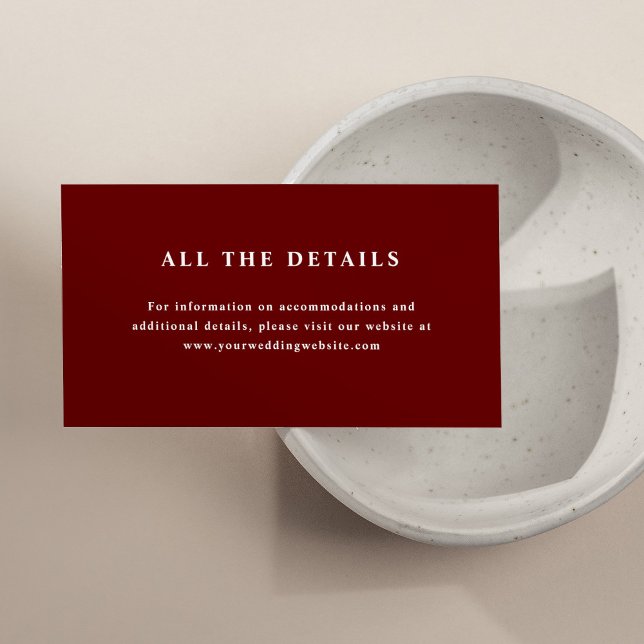 Carte D'accompagnement Texte élégant rouge foncé | Détails du Mariage (Créateur téléchargé)