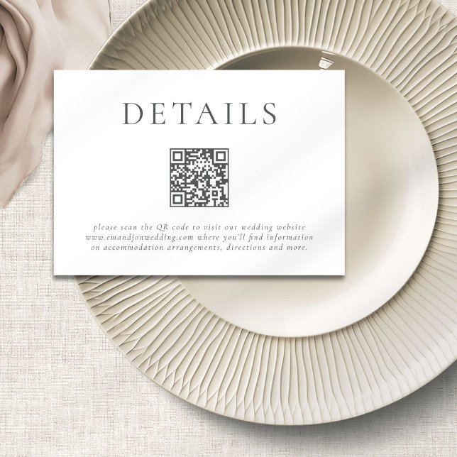 Carte D'accompagnement Texte gris moderne QR Code Détails du Mariage (Créateur téléchargé)
