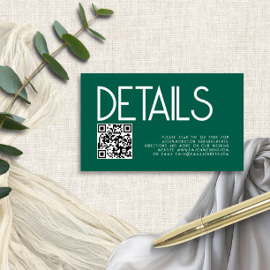 Carte D'accompagnement Texte moderne QR Code Emerald Détails du Mariage