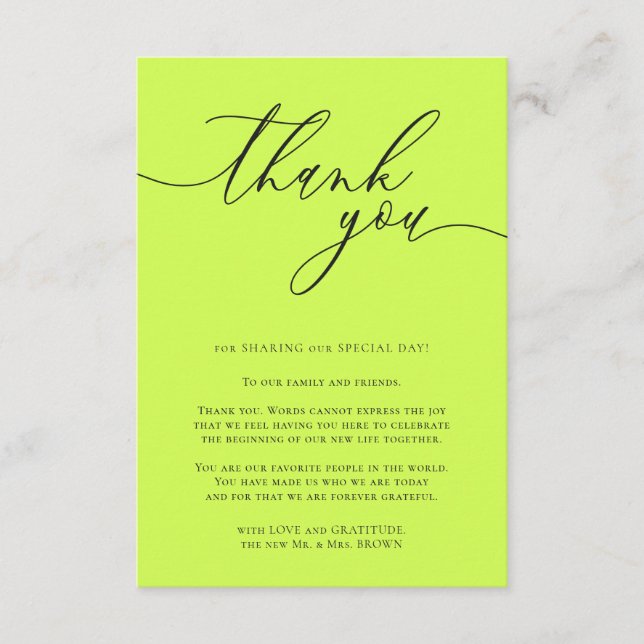 Carte D'accompagnement Thank you simple minimalist Cyber Lime Jet Black (Devant)
