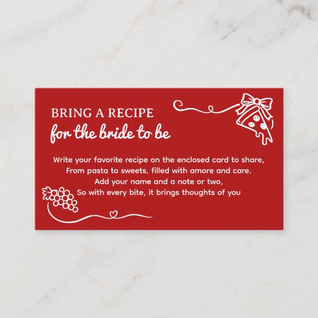 Carte D'accompagnement That's Amore Bridal Shower Bring a Recipe  (Devant)