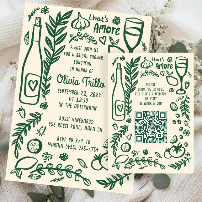 Carte D'accompagnement That's Amore Italian Food CUSTOM Bridal Shower QR (That's Amore Italian Food Hand-drawn Doodle CUSTOM Bridal Shower Invitation QR Code Enclosure Card
)