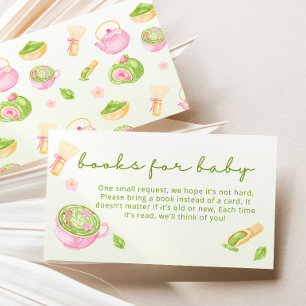 Carte D'accompagnement Thé matcha baby shower livres roses pour bébé