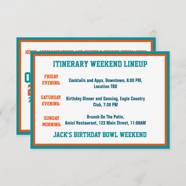 Carte D'accompagnement Thème de football Aqua Blue Orange Détails de l'an (Devant / Derrière)