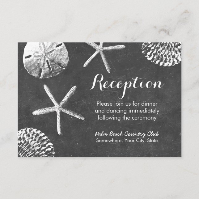 Carte D'accompagnement Thème de plage tableau noir Coquillages Réception  (Devant)
