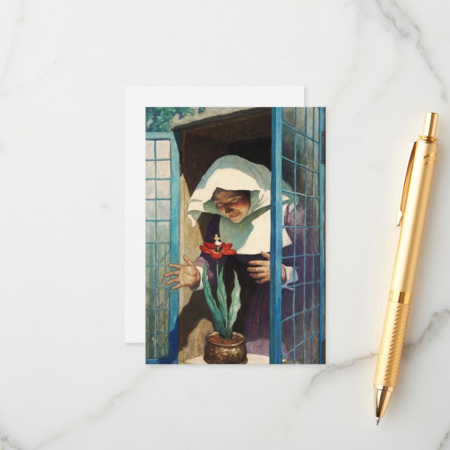 Carte D'accompagnement Thumbelina par Newell Convers Wyeth (Devant/Arrière en situation)