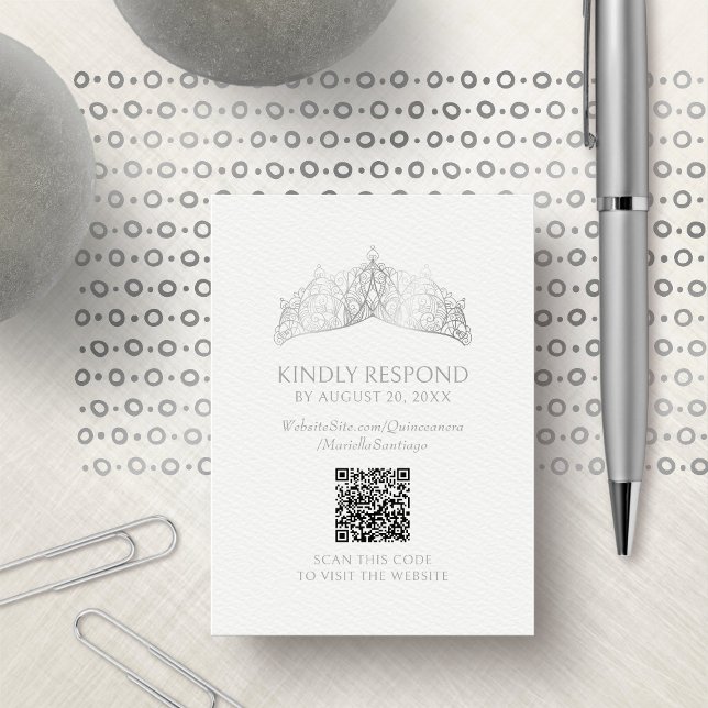 Carte D'accompagnement Tiara Crown Quinceanera QR RSVP (Créateur téléchargé)