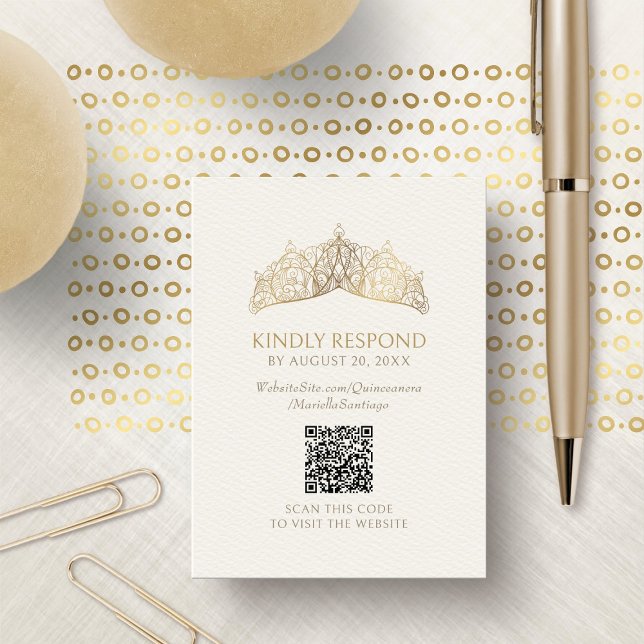 Carte D'accompagnement Tiara Crown Quinceanera QR RSVP (Créateur téléchargé)