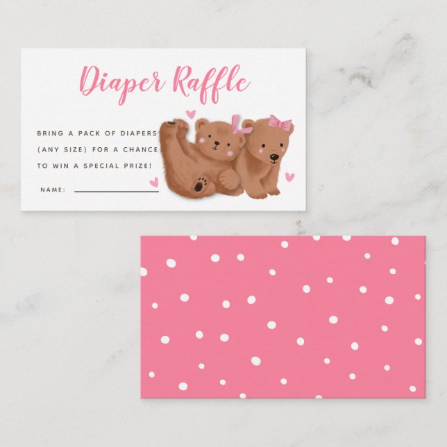 Carte D'accompagnement Ticket Baby shower de couche de  rose Twins (Devant / Derrière)