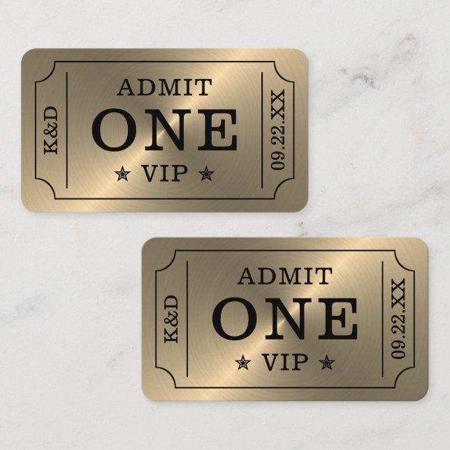 Carte D'accompagnement Ticket d'admission de la fête moderne - Or (Devant / Derrière)