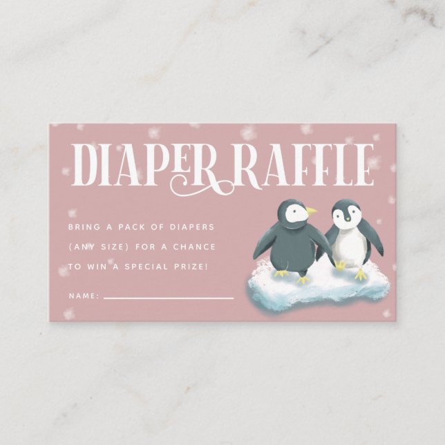 Carte D'accompagnement Ticket de Baby shower de couches de pingouins rose (Devant)