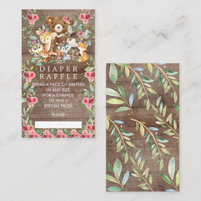 Carte D'accompagnement Ticket de Baby shower de couches Woodland Friends (Devant / Derrière)
