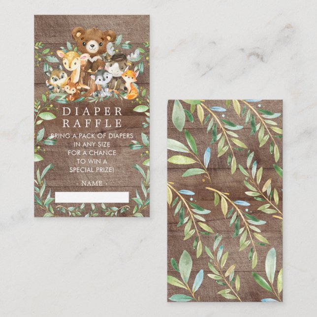 Carte D'accompagnement Ticket de Baby shower de couches Woodland Friends (Devant / Derrière)