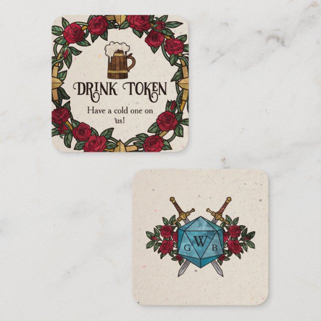 Carte D'accompagnement Ticket de boisson de mariage RPG Couronne de rose  (Devant / Derrière)