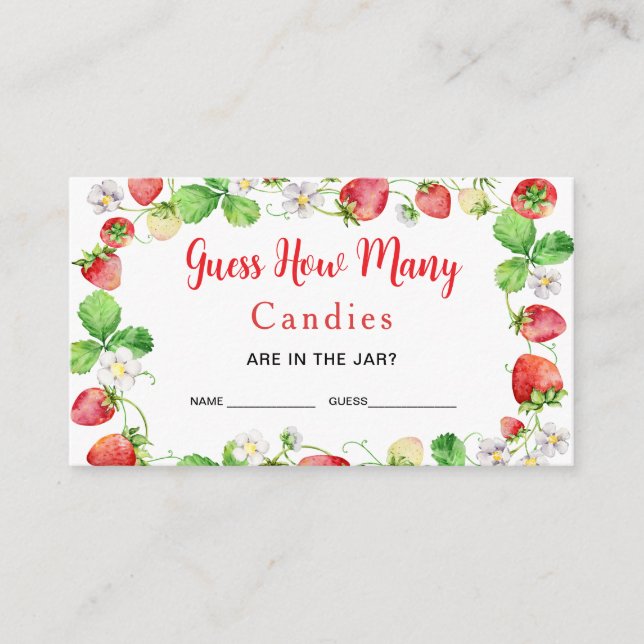 Carte D'accompagnement Ticket de jeu de devinette de bonbons à la fraise (Devant)