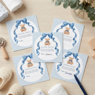 Carte D'accompagnement Ticket de tombola couche ours en peluche bleu