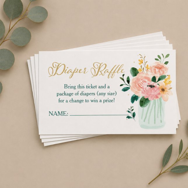 Carte D'accompagnement Ticket de tombola de couche florale Fleur sauvage  (Wildflower Diaper Raffle Cards)