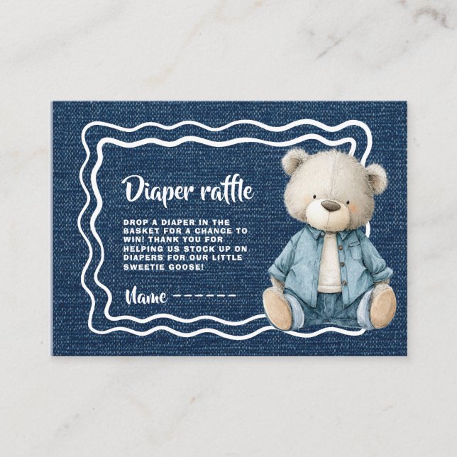 Carte D'accompagnement Ticket de tombola de couche pour bébé en bleu rust (Devant)
