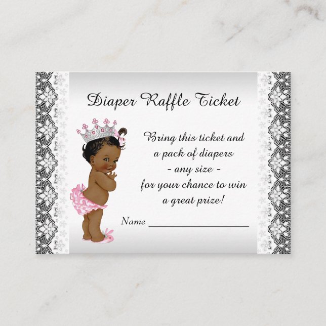 Carte D'accompagnement Ticket de tombola de couche pour bébé princesse et (Devant)