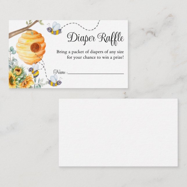 Carte D'accompagnement Ticket de tombola de couche Tournesol Abeille Baby (Devant / Derrière)