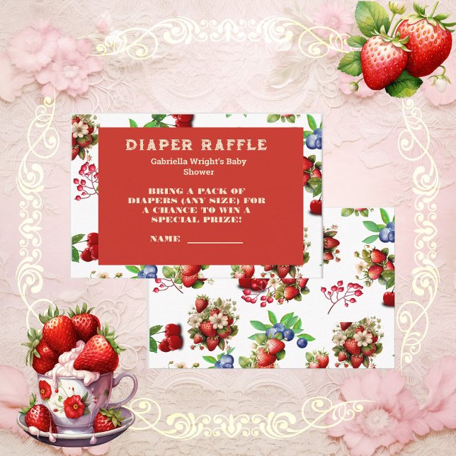 Carte D'accompagnement Ticket moderne Berry Sweet Diaper fraise (Modern Strawberry Berry Sweet Diaper Raffle Ticket Enclosure Card)