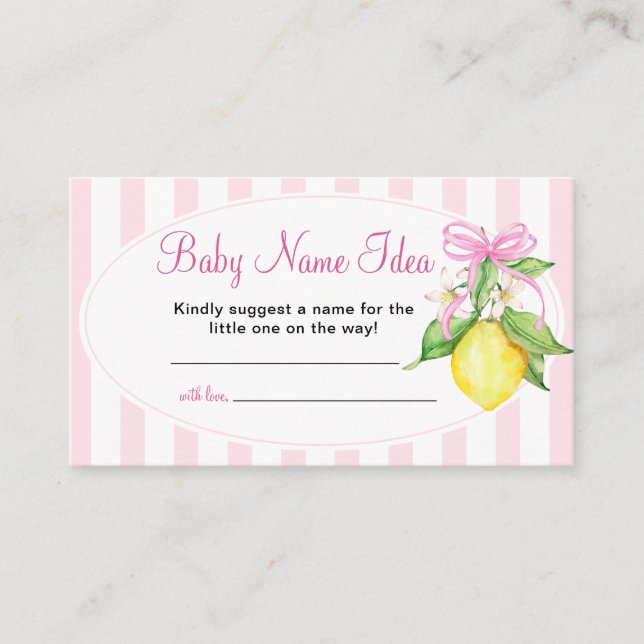 Carte D'accompagnement Ticket pour le jeu d'idées de prénom bébé Citrons (Devant)