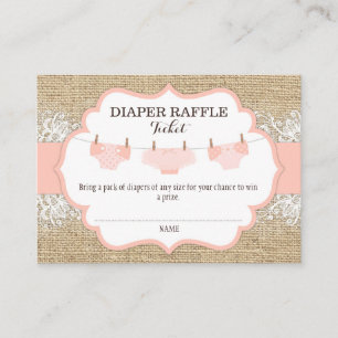 Carte D'accompagnement Ticket Rustic Burlap Lace Coral Diaper