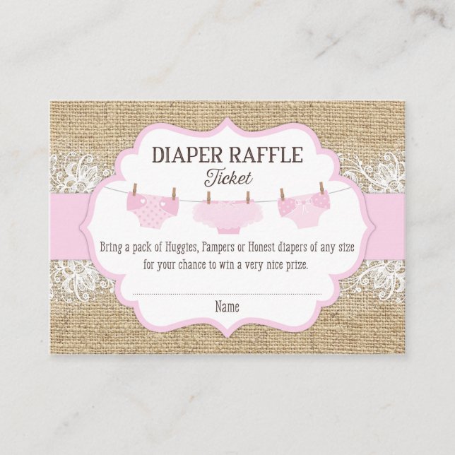 Carte D'accompagnement Ticket Rustique Burlap Dentelle rose Fille Déchets (Devant)
