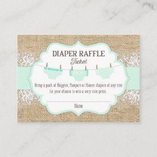 Carte D'accompagnement Ticket Rustique Burlap Lace Seafoam Diaper