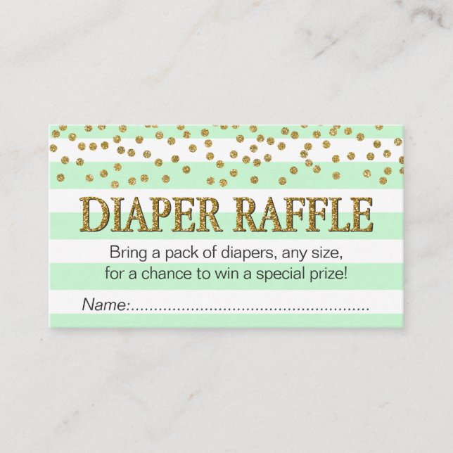 Carte D'accompagnement Tickets de raffle Mint Green Aqua Gold Diaper (Devant)
