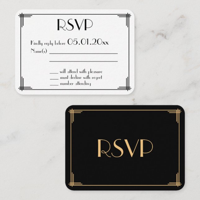 Carte D'accompagnement Tiny Round Great Gatsby Art Deco Mariage RSVP (Devant / Derrière)