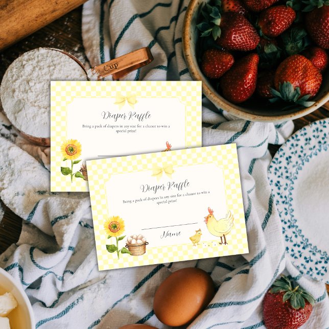 Carte D'accompagnement Tirage au sort de couche Bébé soleil Gingham Showe (Gingham Sunflower Chick Diaper Raffle Baby Shower Enclosure Card)