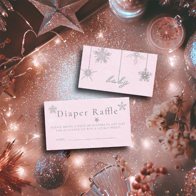 Carte D'accompagnement Tirage au sort de couche Rose Rhinestone Fille Bab (diaper raffle enclosure card pink christmas winter girl shower invitation rhinestones glitter snow)