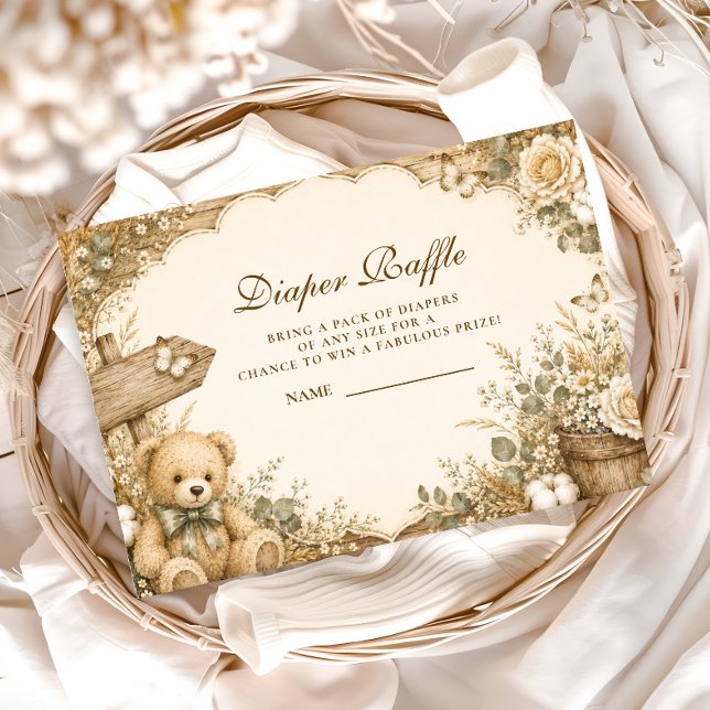 Carte D'accompagnement Tirage au sort de couche Rustique Ours en peluche (Créateur téléchargé)