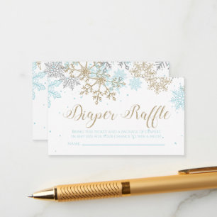 Carte D'accompagnement Tirage au sort de couche Snowflake Bleu Or Paillet