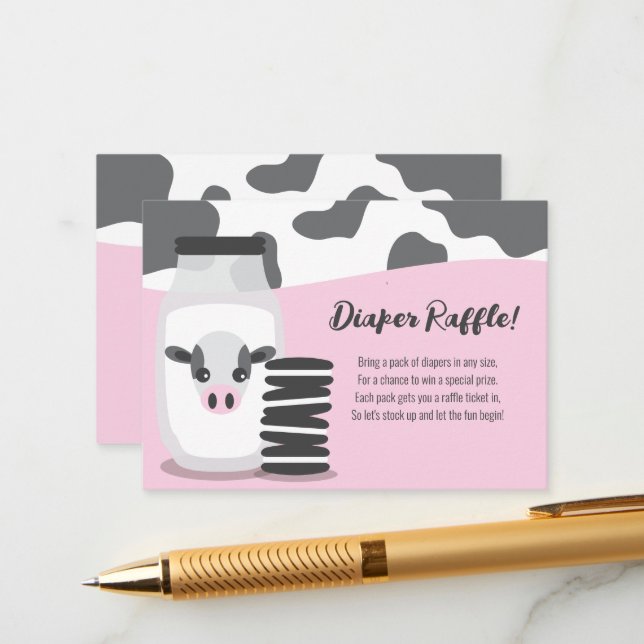 Carte D'accompagnement Tirage au sort de couches Fête bébé Rose Lait et C (Devant/Arrière en situation)