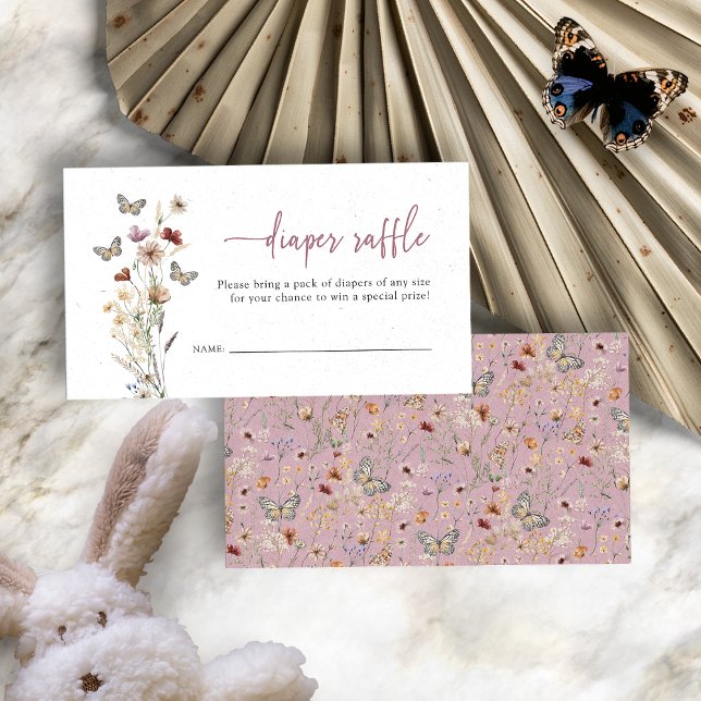 Carte D'accompagnement Tirage au sort de couches Fleur sauvage rose (Dusty Pink Boho Wildflower Diaper Raffle Enclosure Card by Painted Paperie
)