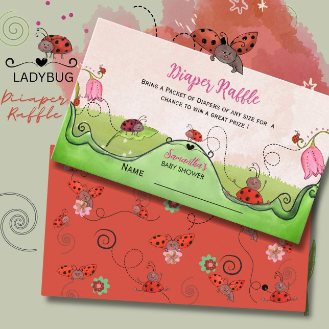 Carte D'accompagnement Tirage au sort de couches Ladybug Petite Dame Fant (Whimsical Sweet Little Lady Ladybug Diaper Raffle Enclosure Card)
