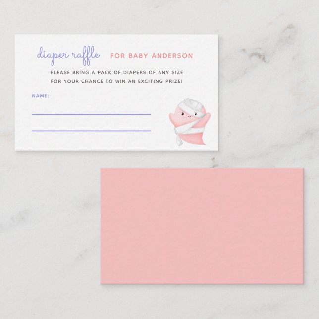 Carte D'accompagnement Tirage au sort de couches pour une Baby Shower : J (Devant / Derrière)