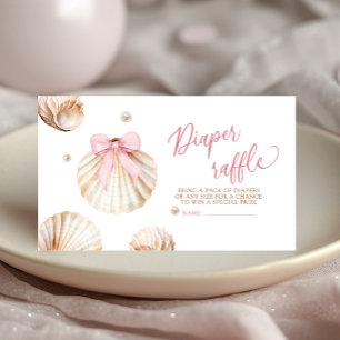 Carte D'accompagnement Tirage de couche Bébé Fille Ruban Rose Coquillage