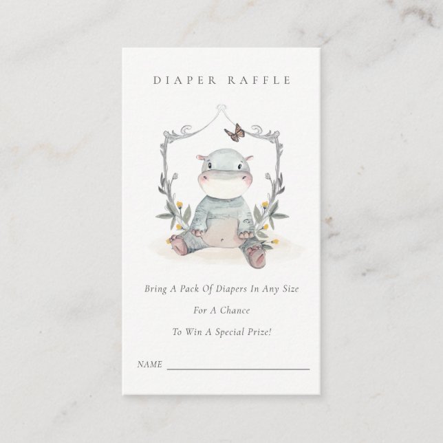 Carte D'accompagnement Tirage de couche bébé hippopotame mignon feuillage (Devant)