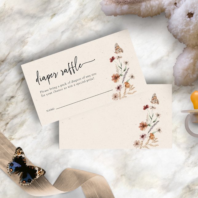 Carte D'accompagnement Tirage de couche Boho (Boho Wildflower Diaper Raffle Enclosure Card with Butterfly by Painted Paperie
)