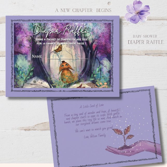 Carte D'accompagnement Tirage de couche forestier violet de conte de fées (Storybook Woodland Purple Forest Diaper Raffle Enclosure Card)
