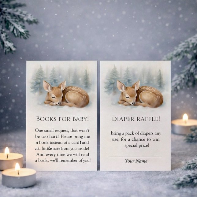 Carte D'accompagnement Tirage de couche pour bébé cerf dormant en forêt e (Woodland Sleeping Baby Deer Winter Diaper Raffle Enclosure Card)
