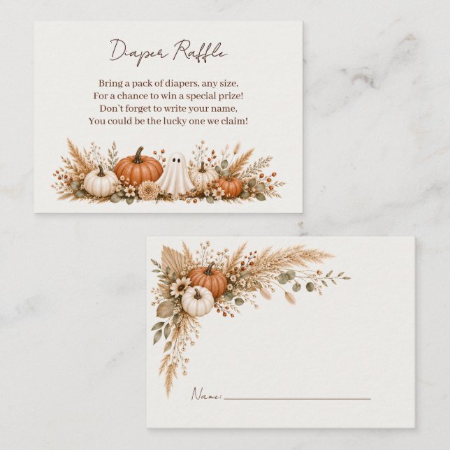 Carte D'accompagnement Tirage de couche pour bébé Citrouille d'automne Ba (Devant / Derrière)