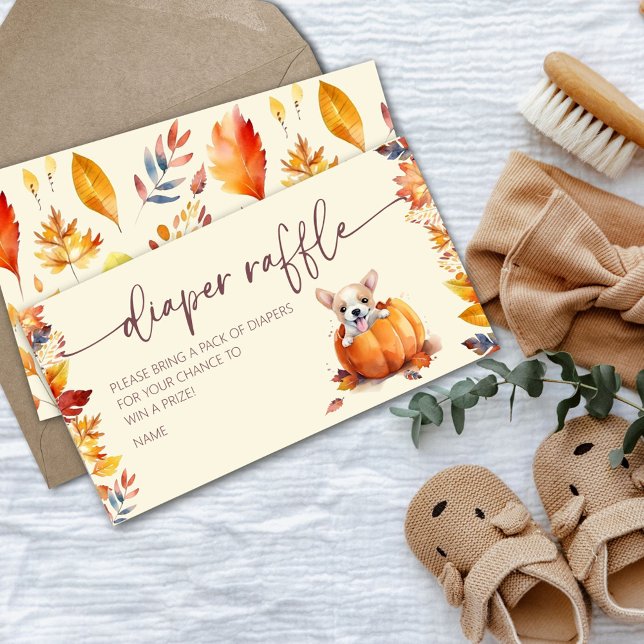 Carte D'accompagnement Tirage de couche pour bébé Little Pumpkin Puppy Ba (Pumpkin Puppy Baby Shower Diaper Raffle Enclosure Card)
